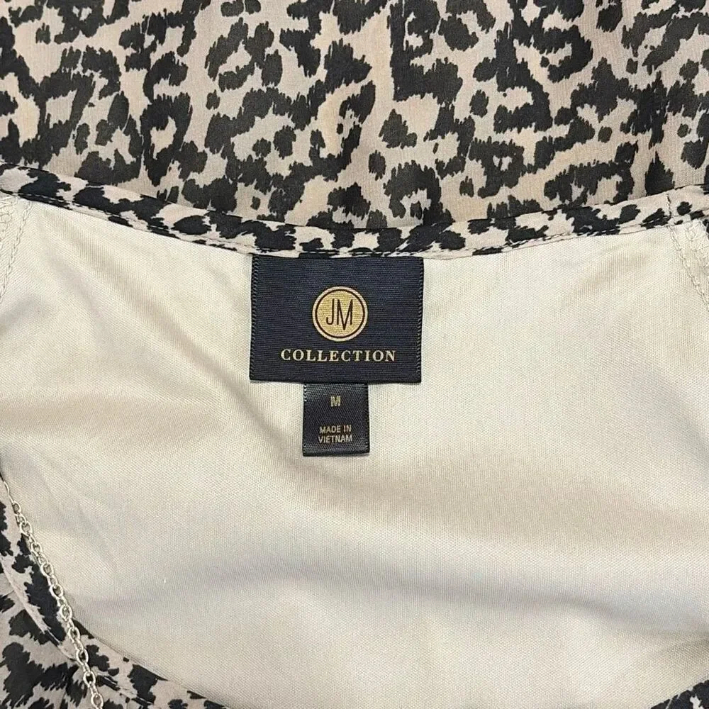 NWT JM Collection Leopard Print Blouse w/ Statement Tassel Necklace Size M - Picture 7 of 9